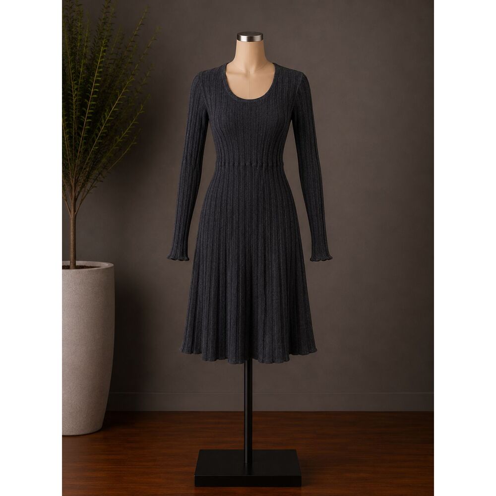 Cato Woman Gray Ribbed Knit Long Sleeve Midi Dress 18/20W